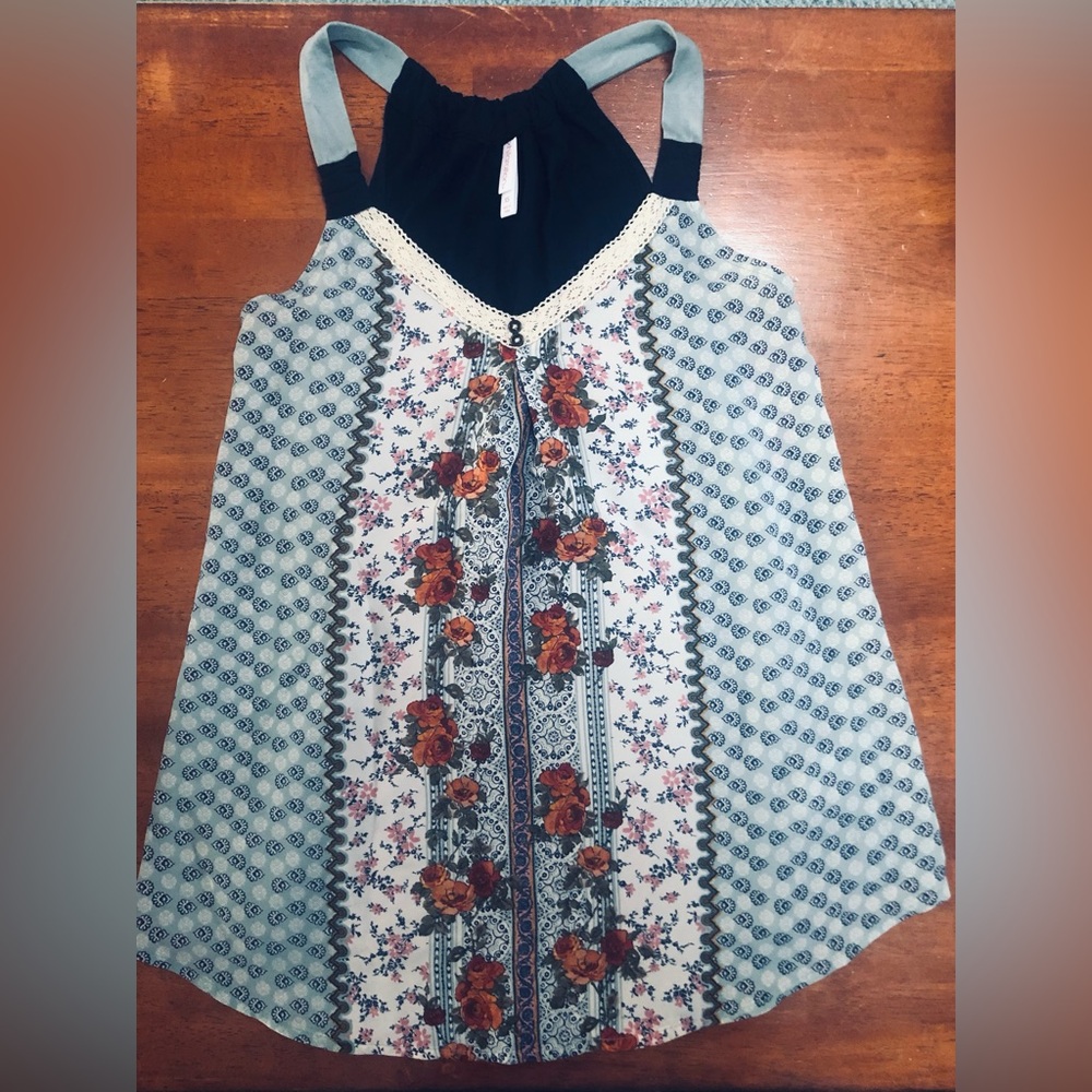 Xhilaration Light Blue Floral Tank Top